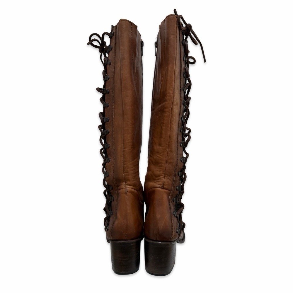 Freebird Wyatt Leather Lace Up Knee Tall Boot Women US 10 Cognac Brown Steampunk - Picture 7 of 16